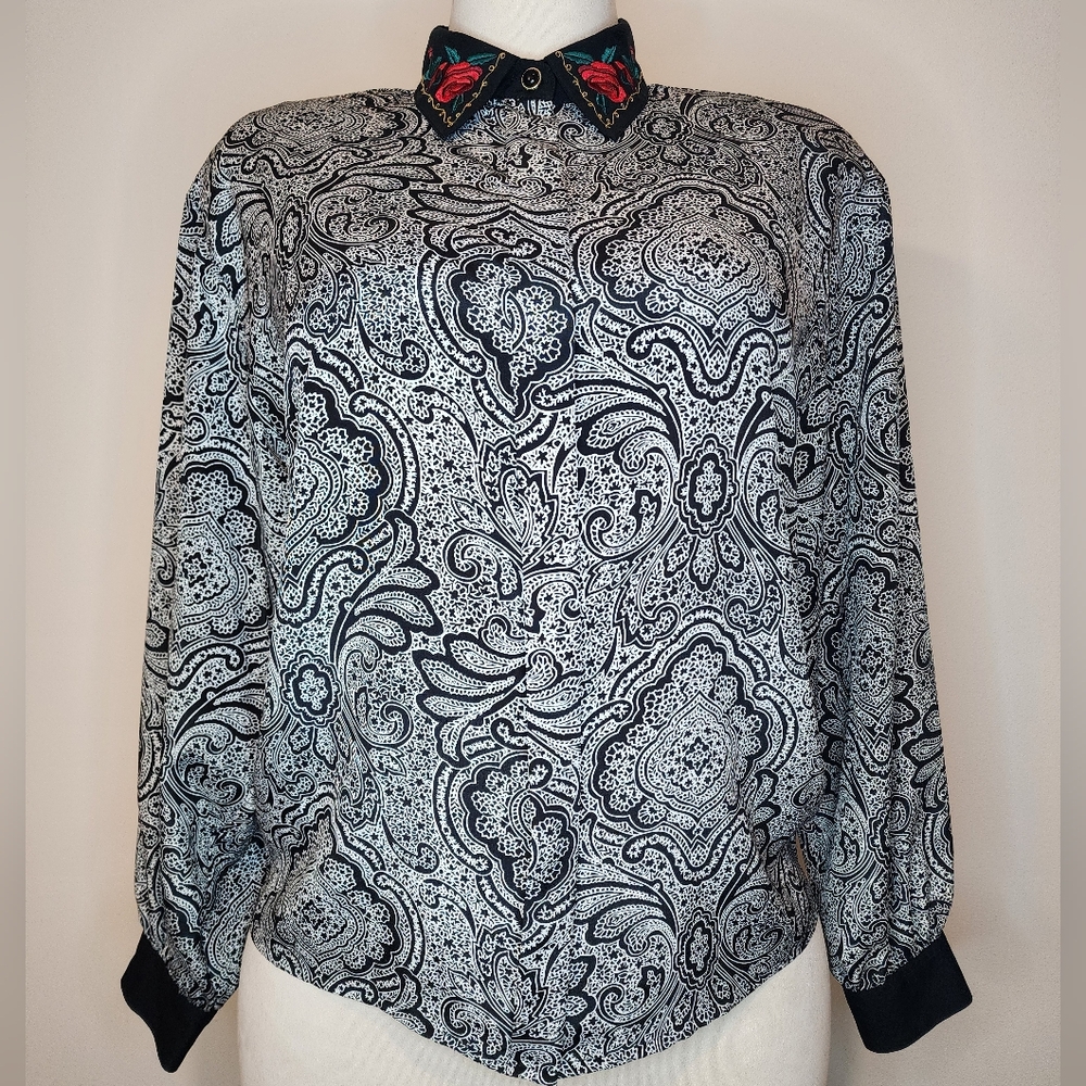 Vintage Laura & Jayne Collection Paisley Rose Collared Button Down Shirt